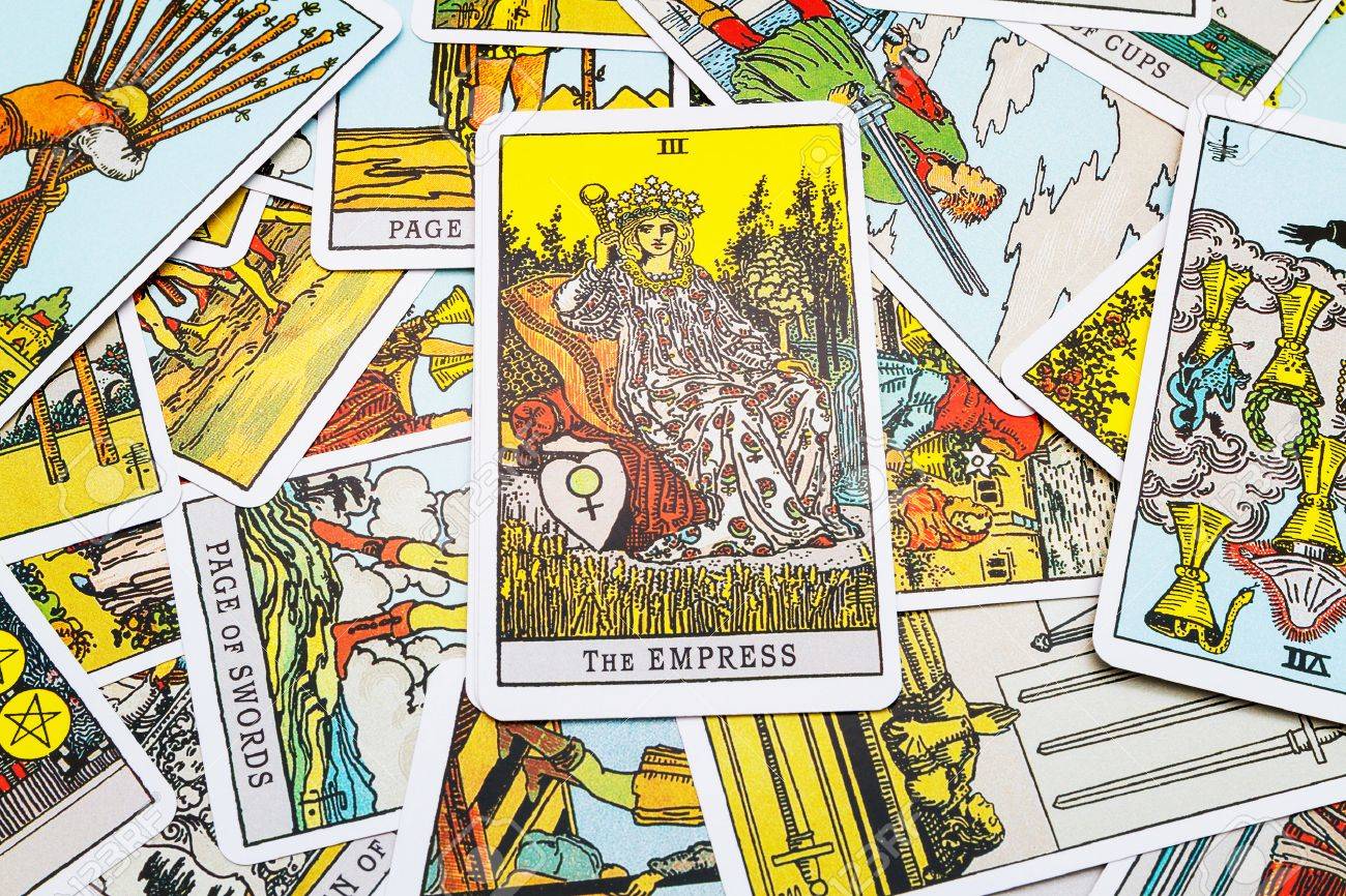 45132906 tarot cards tarot the empress card in the foreground